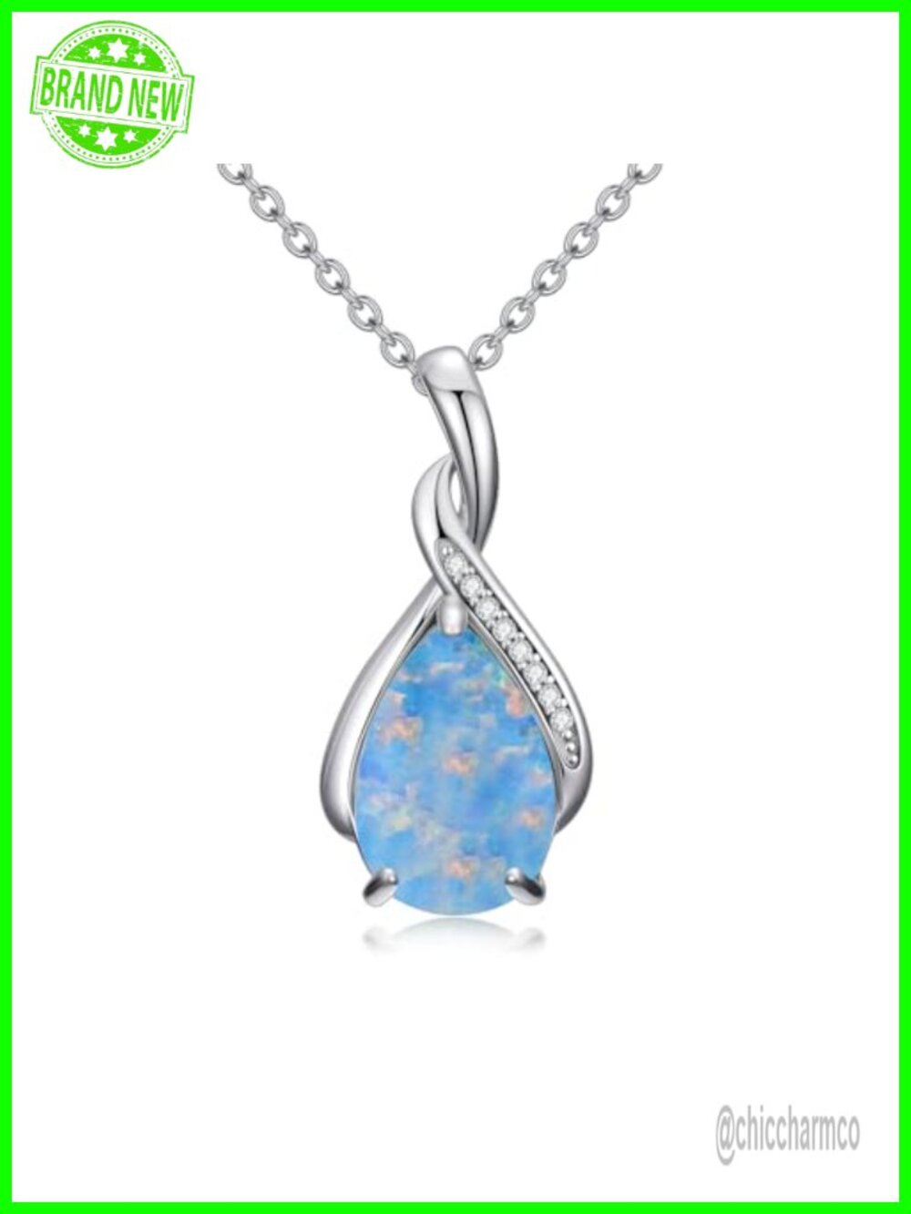 925 Sterling Silver Teardrop Opal Pendant Necklace with Lab Grown Diamond